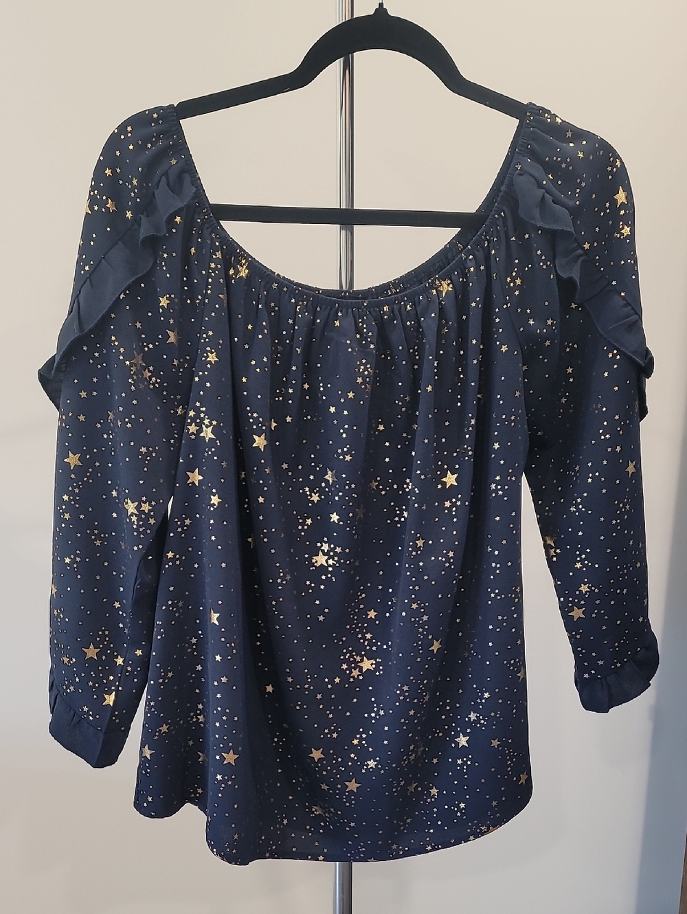 SHEIN Navy Blue Off-Shoulder Star-Print Blouse